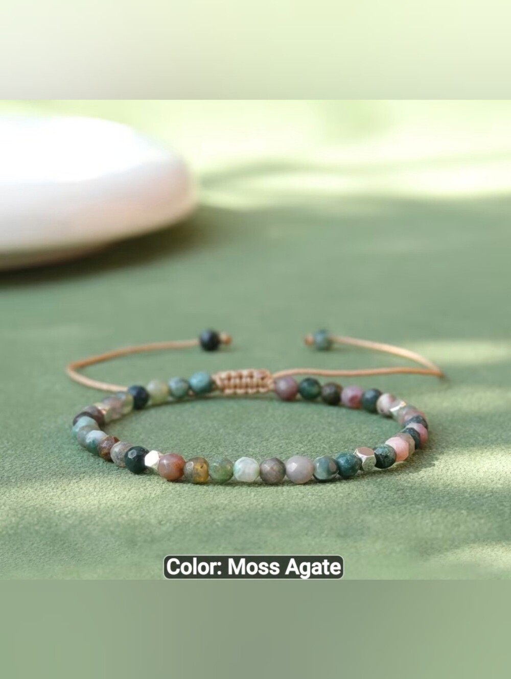 💚🩶NEW💚🩶 BEAUTIFUL!! Natural Stone MOSS AGATE Adjustable Bracelet